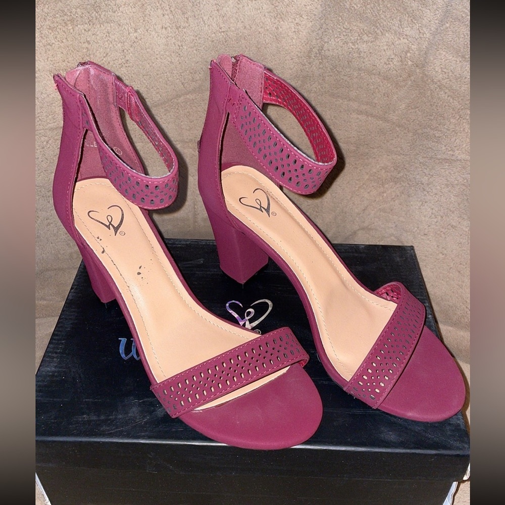 Burgundy Windsor heels.